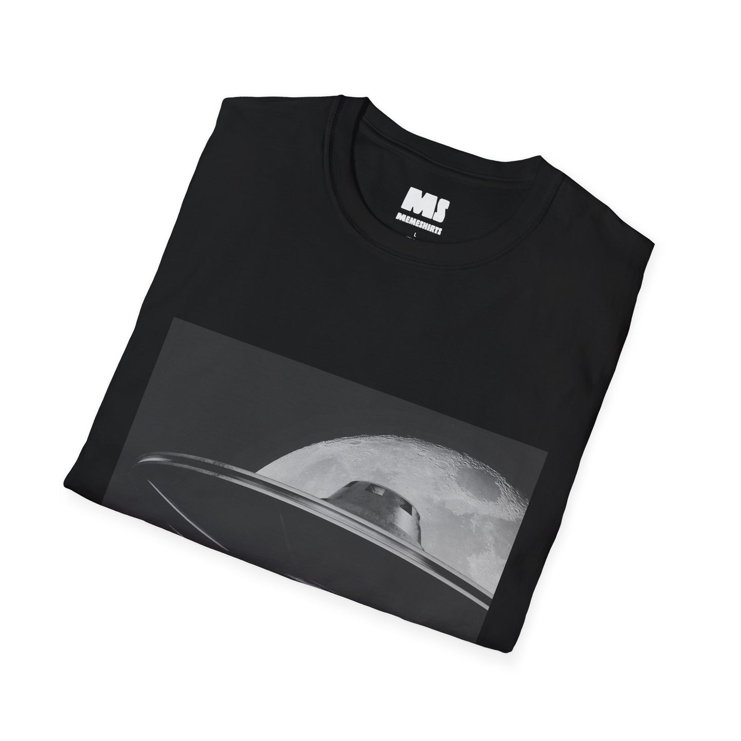 Unisex Softstyle T-Shirt - UFO Over Moon Graphic Tee