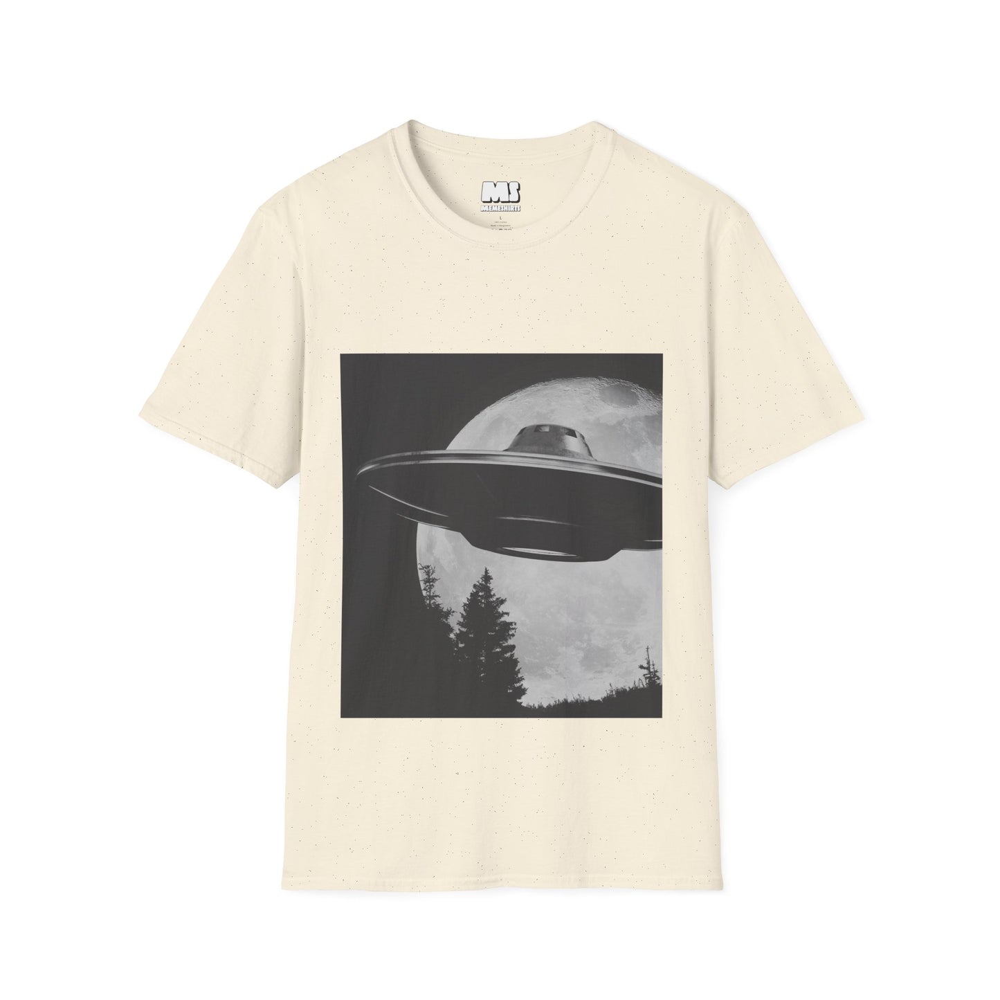 Unisex Softstyle T-Shirt - UFO Over Moon Graphic Tee