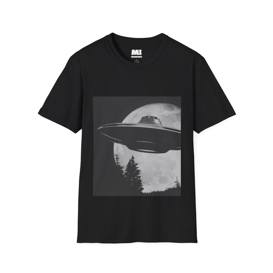 Unisex Softstyle T-Shirt - UFO Over Moon Graphic Tee